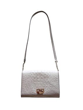 Kate Spade Harwood Place Fiona Crossbody Grey Taupe Croc Embossed Leather Slim